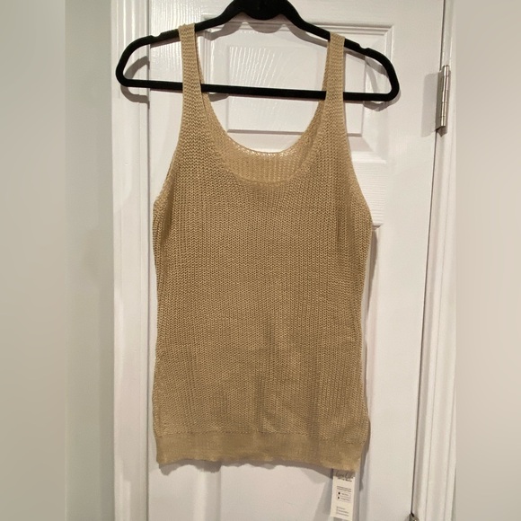 NWT Cupshe Size M Tan Khaki Loose Knit Sheer Scoop Neck Tunic Tank Top - Picture 1 of 10